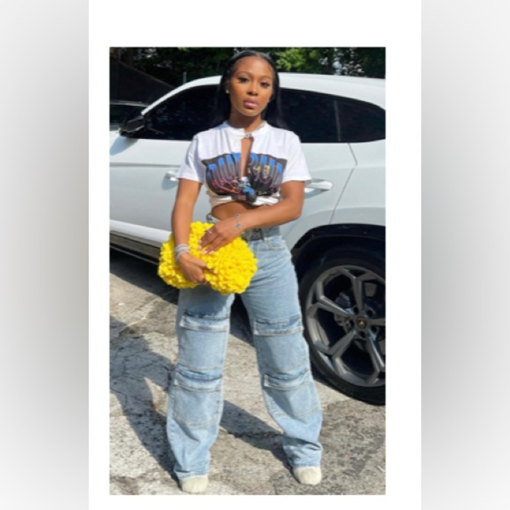 Light Blue Boyfriend Cargo Jeans as seen on Jayda Wayda